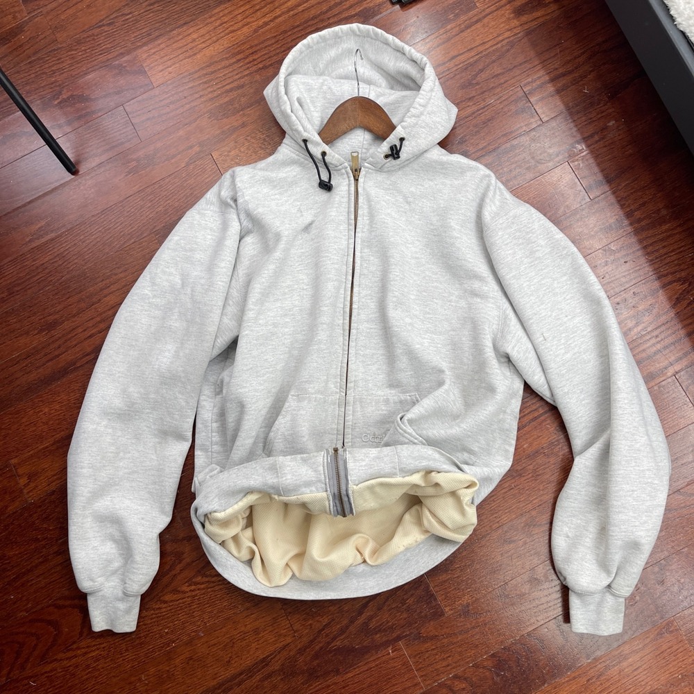 Vintage Carhartt Hoodie Mens Large Tall Gray K129ASH Thermal Lined Full Zip Y2K